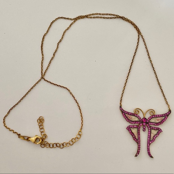 🦋925 Silver enamel butterfly cz stones necklace - Picture 2 of 2